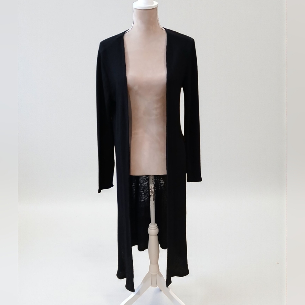 I Joah Maxi Thermal Waffle Knit Black Cardigan Womans Medium